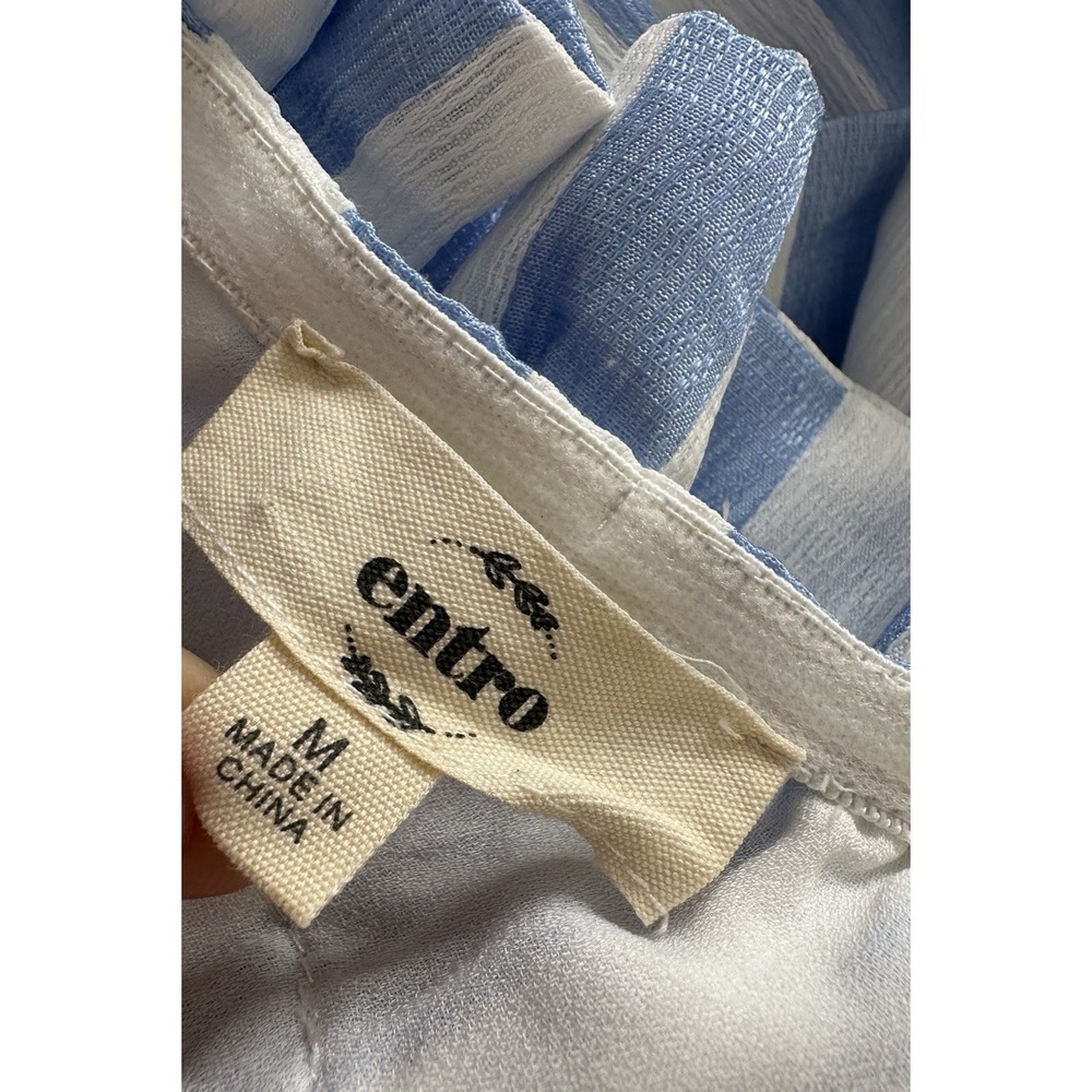 Entro Voluminous Top‎ Wide Leg Blue White Striped Jumpsuit Size Medium - Picture 11 of 12